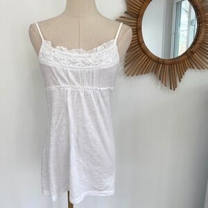 LOFT 100% Cotton White Babydoll Ruffle Cami Tank Top Coquette S